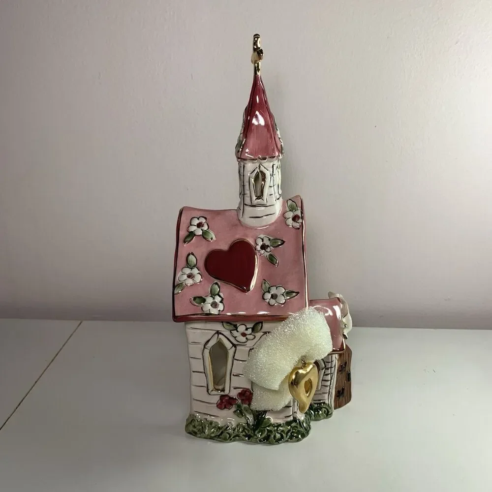Blue Sky Clayworks Love Church Tea Light Holder 2009 Heather Goldminc Ceramic
